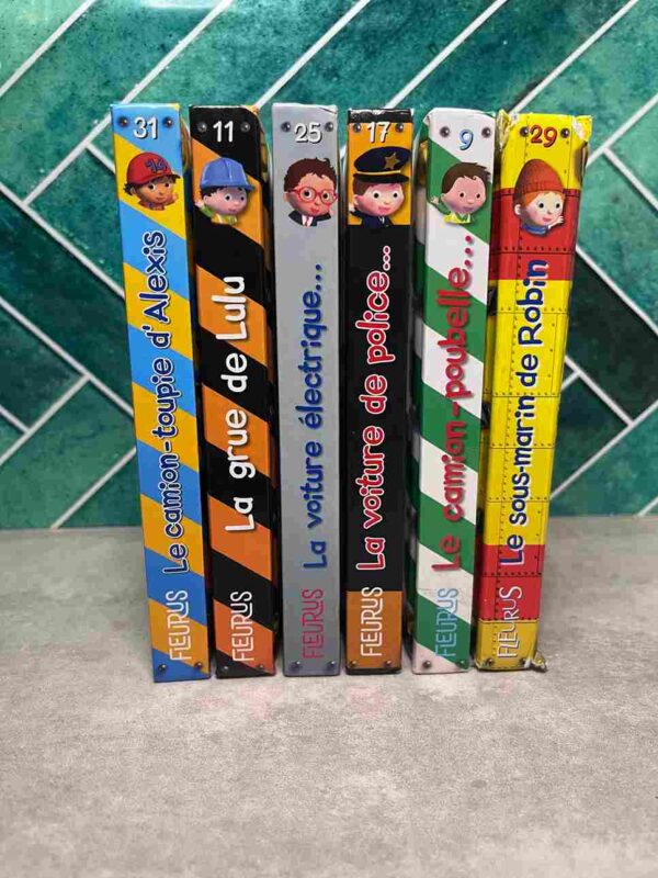 Tome 9 : le camion poubelle de marcel / Tome 11 : la grue de lulu  /  Tome 17 : la voiture de police de brice  / Tome 25 : la voiture electrique d 'eric / etcc